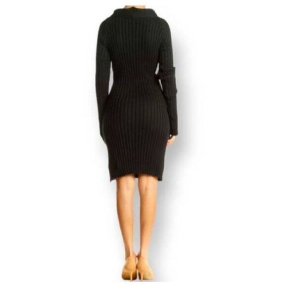 RENEE C. BY SO COOL PLUNGE BLACK KNIT SHIFT DRESS SZ.L EUC. - Picture 4 of 9